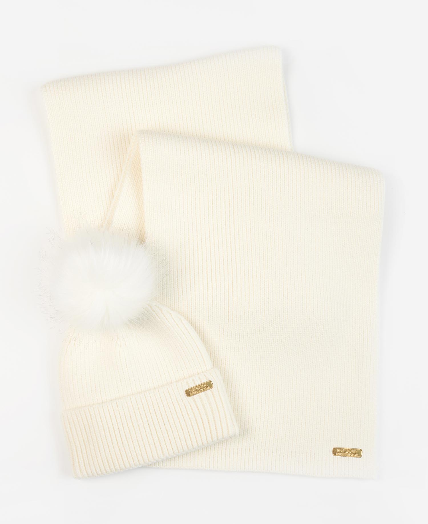 Barbour International Mallory Beanie/Scarf Giftset White